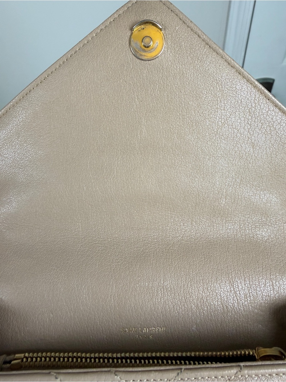 100% AUTH YSL Saint Laurent Dark Beige Sheepskin Matelassé Chevron College Bag - Picture 13 of 14